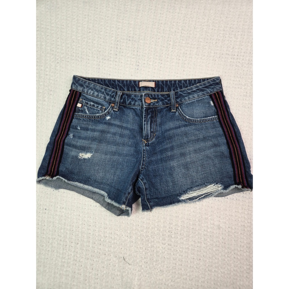Dear John Madison Distressed Denim Shorts Side Stripe Blue Womens 28